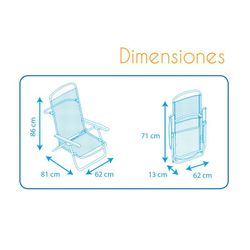 Sedia da spiaggia pieghevole con braccioli, 62 x 81 x 86 cm, in alluminio e textilene, blu e bianco | Collezione Beach