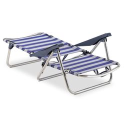 Sedia da spiaggia pieghevole con braccioli, 62 x 81 x 86 cm, in alluminio e textilene, blu e bianco | Collezione Beach
