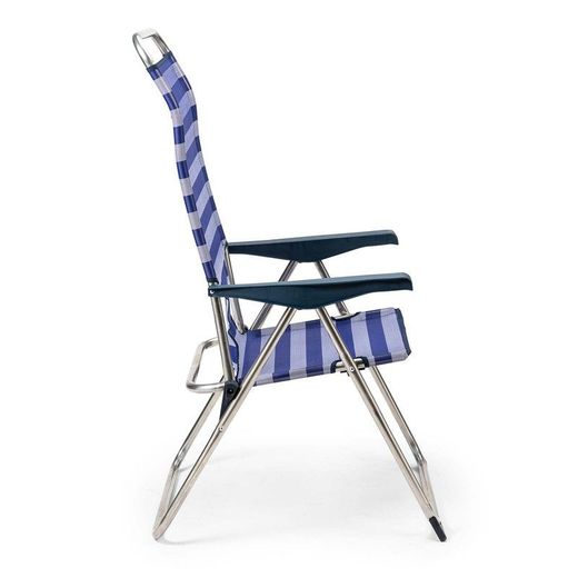 Sedia da spiaggia pieghevole con braccioli, 63 x 67 x 114 cm, in alluminio e textilene blu e bianco | Collezione Beach