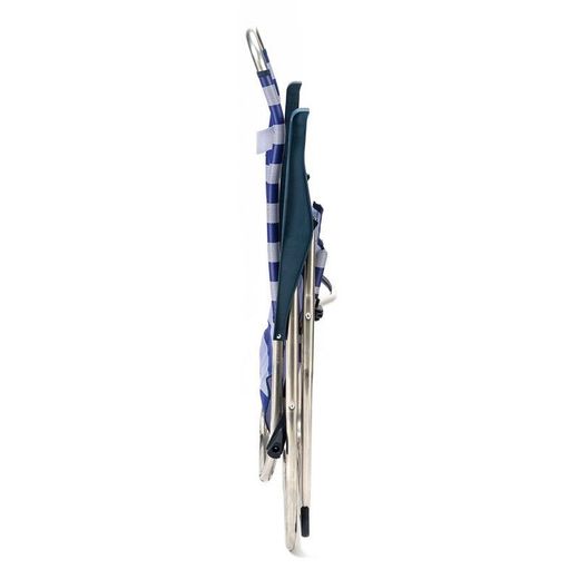 Sedia da spiaggia pieghevole con braccioli, 63 x 67 x 114 cm, in alluminio e textilene blu e bianco | Collezione Beach
