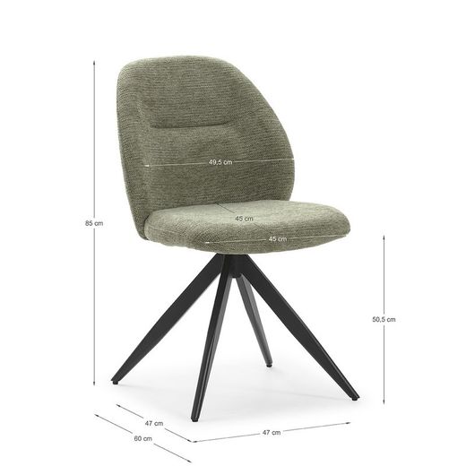 Sedia girevole, 49,5 x 60 x 85 cm, in tessuto verde | Collezione Tamara