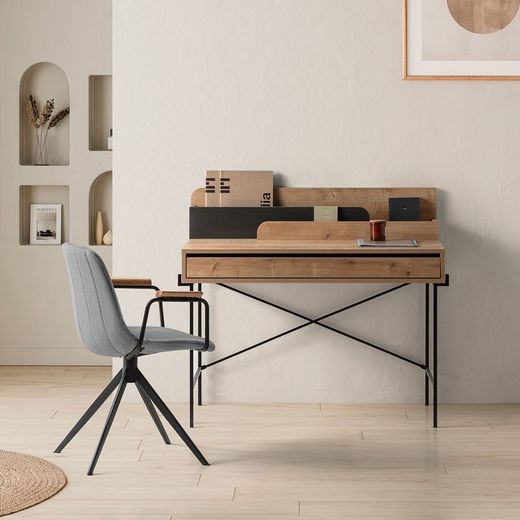 Sedia girevole, 61 x 59 x 66-81 cm, in tessuto grigio | Collezione Tali