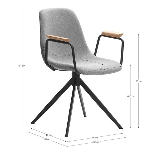 Sedia girevole, 61 x 59 x 66-81 cm, in tessuto grigio | Collezione Tali