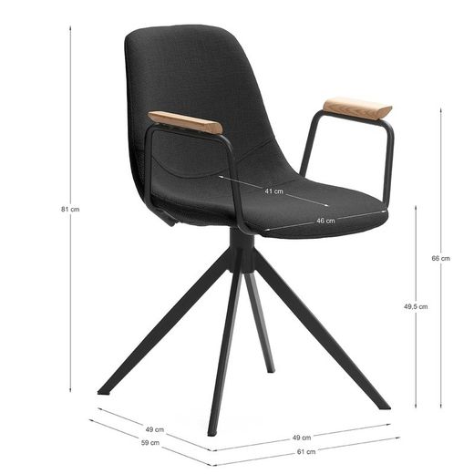 Sedia girevole, 61 x 59 x 66-81 cm, in tessuto nero | Collezione Tali
