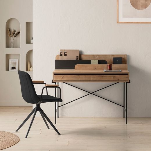 Sedia girevole, 61 x 59 x 66-81 cm, in tessuto nero | Collezione Tali