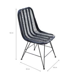Sedia da giardino, 46 x 90 x 92 cm, in rattan e metallo nero | Collezione Black Parma
