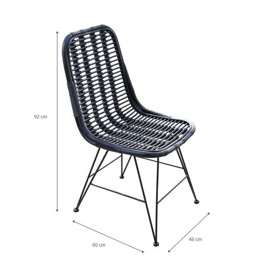Sedia da giardino, 46 x 90 x 92 cm, in rattan e metallo nero | Collezione Black Parma