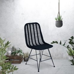 Sedia da giardino, 46 x 90 x 92 cm, in rattan e metallo nero | Collezione Black Parma