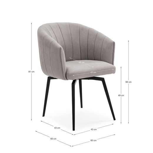 Poltrona girevole, 60 x 60 x 81 cm, in tessuto topo | Collezione Enka