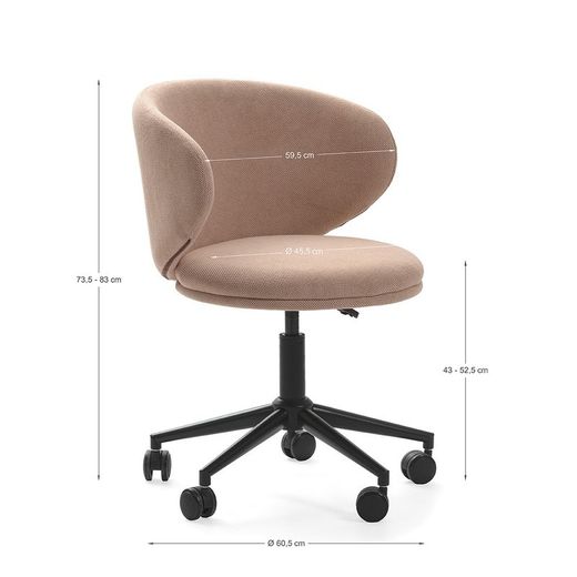 Poltrona girevole, 60 x 60,5 x 83 cm, in tessuto rosa | Collezione Rush