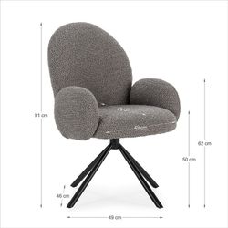 Poltrona girevole, 62 x 60 x 90 cm, in tessuto grigio | Collezione Dario