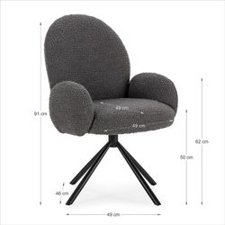 Poltrona girevole, 62 x 60 x 90 cm, in tessuto grigio scuro | Collezione Dario