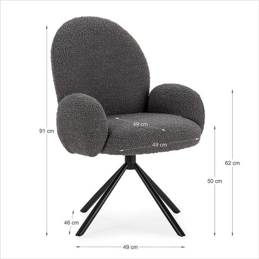 Poltrona girevole, 62 x 60 x 90 cm, in tessuto grigio scuro | Collezione Dario
