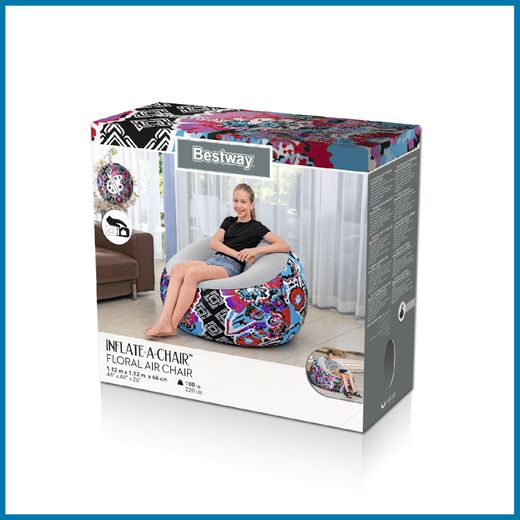 Canapé Gonflable Bestway 112x112x66 cm Surface Flocée Motif Floral