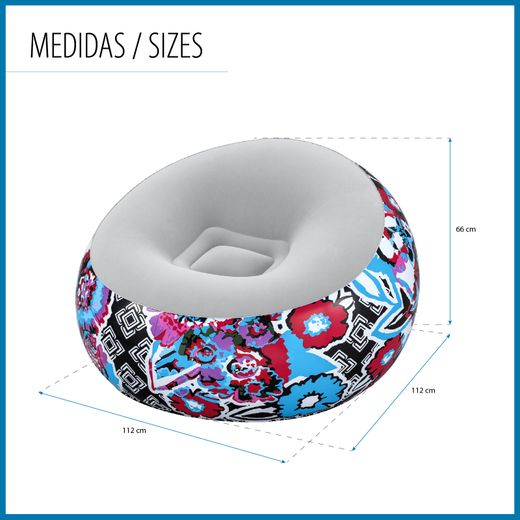 Canapé Gonflable Bestway 112x112x66 cm Surface Flocée Motif Floral
