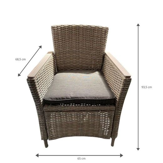 Poltrona da giardino, 65 x 68,5 x 93,5 cm, in acciaio e rattan sintetico colore beige | Collezione Torino