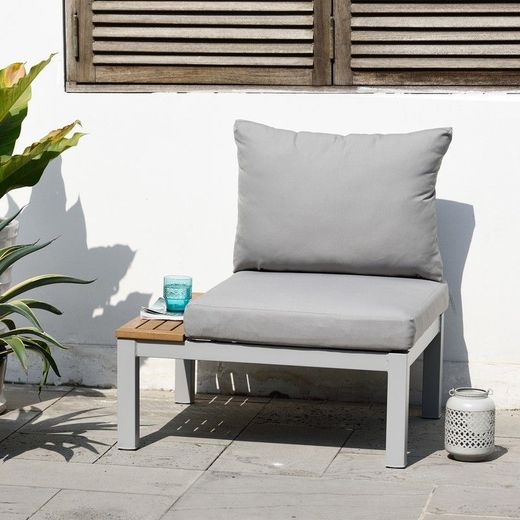 Poltrona da giardino, 78,2 x 76,6 x 73 cm, in alluminio grigio e legno naturale | Collezione Bérgamo