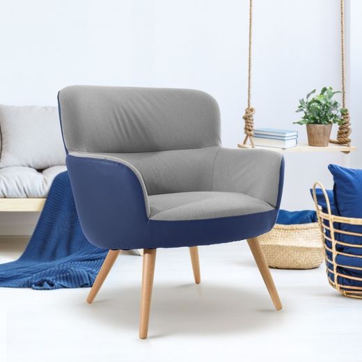 Poltrona, 77 x 73,4 x 81,4 cm, rivestimento bicolor blu e grigio | Collezione Kai