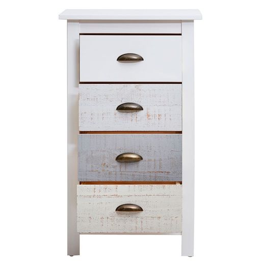 Comò, 46 x 35 x 80 cm, in legno di pino bianco e grigio | Collezione Romantica