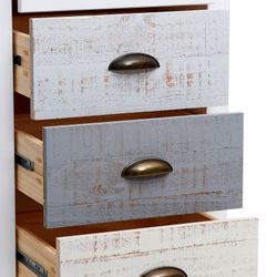Comò, 46 x 35 x 80 cm, in legno di pino bianco e grigio | Collezione Romantica