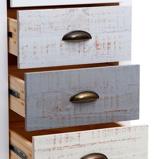 Comò, 46 x 35 x 80 cm, in legno di pino bianco e grigio | Collezione Romantica
