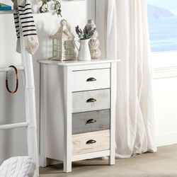 Comò, 46 x 35 x 80 cm, in legno di pino bianco e grigio | Collezione Romantica
