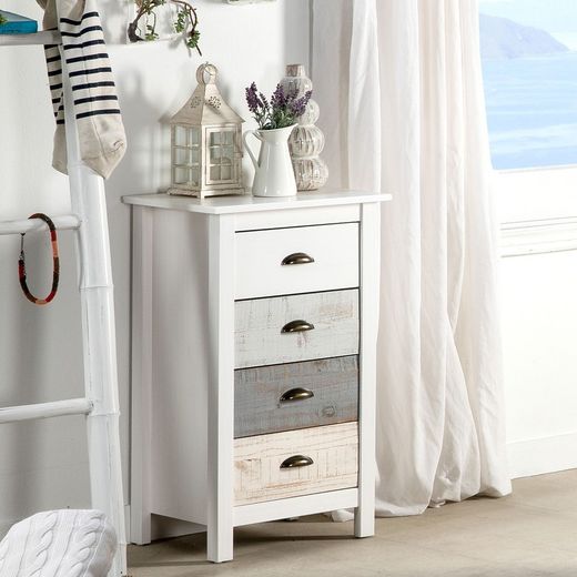 Comò, 46 x 35 x 80 cm, in legno di pino bianco e grigio | Collezione Romantica