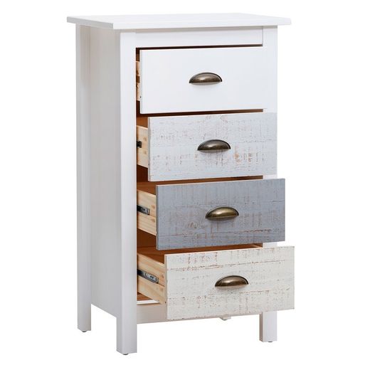 Comò, 46 x 35 x 80 cm, in legno di pino bianco e grigio | Collezione Romantica