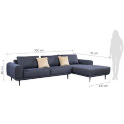 Sofá con Chaiselongue a la Derecha Pärumm Abruzzo 300x95/175x85 cm Azul Jaspeado con Cojines