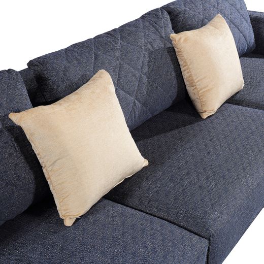 Sofá con Chaiselongue a la Derecha Pärumm Abruzzo 300x95/175x85 cm Azul Jaspeado con Cojines