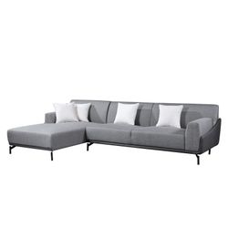 Sofá con Chaiselongue a la Izquierda, 300 x 90/175 x 80 cm,  3 plazas gris con cojines |  Colección Puglia Pärumm