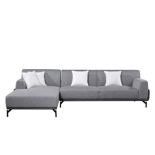 Divano con Chaise Longue a Sinistra, 300 x 90/175 x 80 cm, 3 posti grigio con cuscini | Collezione Puglia Pärumm