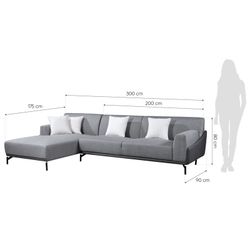Divano con Chaise Longue a Sinistra, 300 x 90/175 x 80 cm, 3 posti grigio con cuscini | Collezione Puglia Pärumm