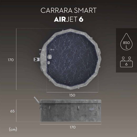 Spa inflável Bestway Lay-Z-Spa Carrara Smart AirJet Ø170 cm cinza pedra