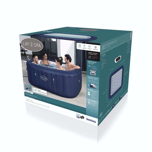 Spa inflável Bestway Lay-Z-Spa Hawaii 180x180x71 cm, 140 jatos, azul e branco