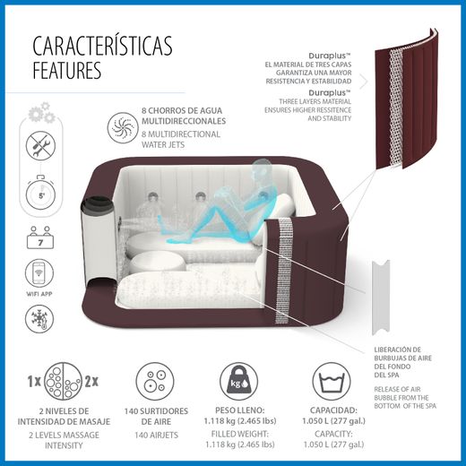 Jacuzzi Gonfiabile Bestway Lay-Z-Spa Maldives Smart Luxe 201x201x80 cm per 5-7 Persone con Airjet e App