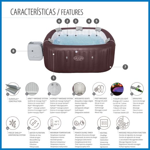 Jacuzzi Gonfiabile Bestway Lay-Z-Spa Maldives Smart Luxe 201x201x80 cm per 5-7 Persone con Airjet e App