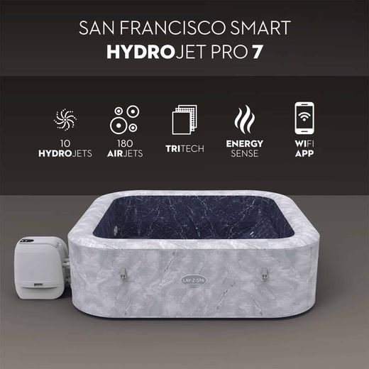 Jacuzzi gonflable Bestway Lay-Z-Spa San Francisco MaxHold EnergySense Smart Luxe HydroJet Pro 7 gris