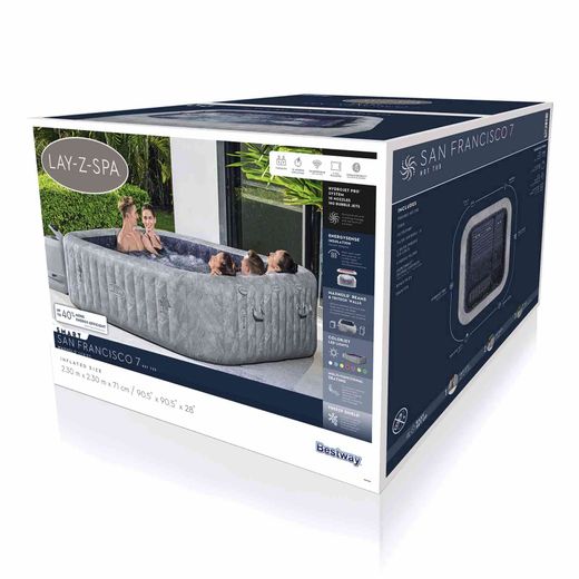 Jacuzzi gonflable Bestway Lay-Z-Spa San Francisco MaxHold EnergySense Smart Luxe HydroJet Pro 7 gris