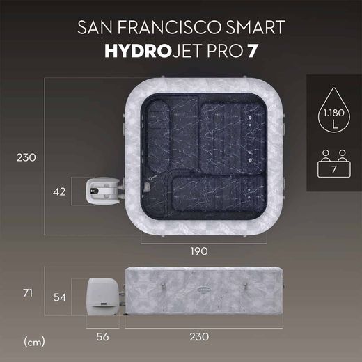 Jacuzzi gonflable Bestway Lay-Z-Spa San Francisco MaxHold EnergySense Smart Luxe HydroJet Pro 7 gris