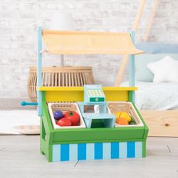 Supermercado de Juguete Montessori Robincool con Caja Registradora y Accesorios de Madera Ecológica