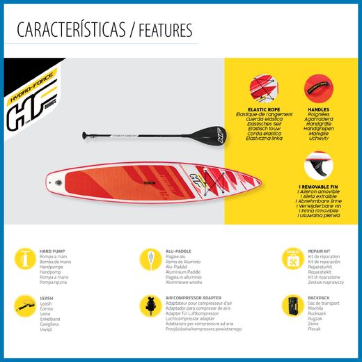 Planche de Paddle Surf Gonflable Bestway Hydro Force Fastblast Tech 381x76x15 cm avec Pagaie, Pompe et