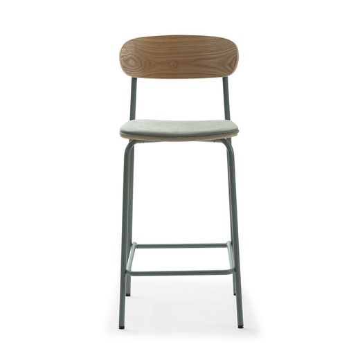 Sgabello alto, 42 x 48 x 94,5 cm, in tessuto azzurro | Collezione Adriana