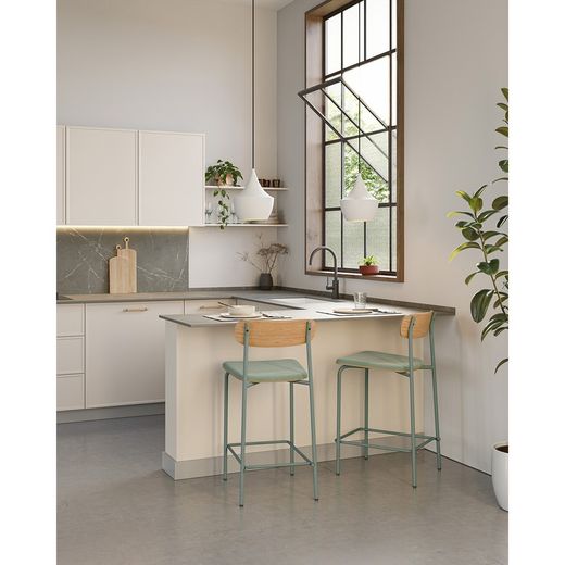 Sgabello alto, 42 x 48 x 94,5 cm, in tessuto azzurro | Collezione Adriana