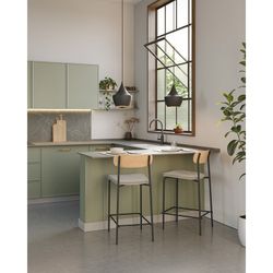 Sgabello alto, 42 x 48 x 94,5 cm, in tessuto colore topo | Collezione Adriana
