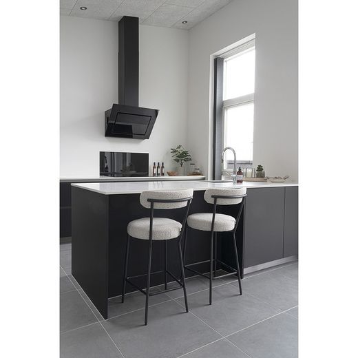 Sgabello alto, 46 x 39 x 90 cm, in tessuto bouclé bianco | Collezione Badalona