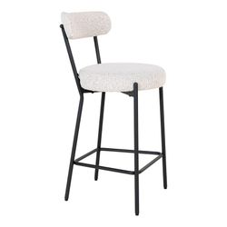 Sgabello alto, 46 x 39 x 90 cm, in tessuto bouclé bianco | Collezione Badalona