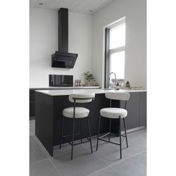 Sgabello alto, 46 x 39 x 90 cm, in tessuto bouclé bianco | Collezione Badalona