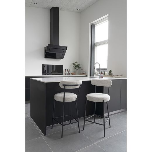 Sgabello alto, 46 x 39 x 90 cm, in tessuto bouclé bianco | Collezione Badalona
