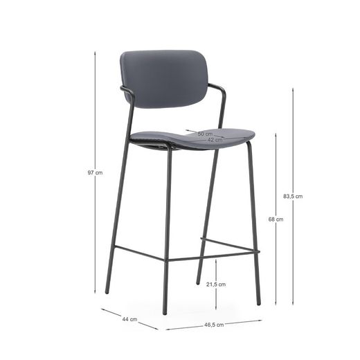 Sgabello alto, 46,5 x 51 x 97 cm, in pelle sintetica grigio marengo | Collezione Maika